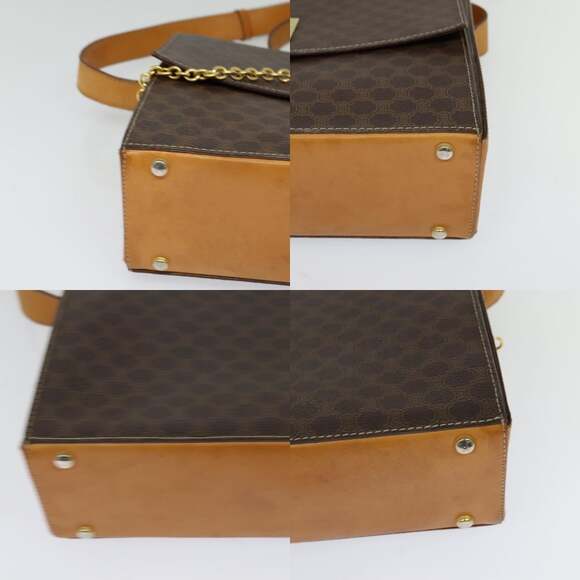 CELINE Macadam Canvas Shoulder Bag Pvc Leather Brown Gold - Picture 10 of 13